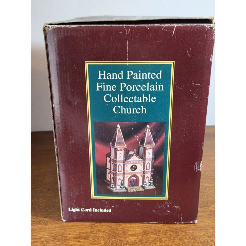 Christmas Village Lighted Church , Hand Painted Porcelain XPH-55 Galleria CR793